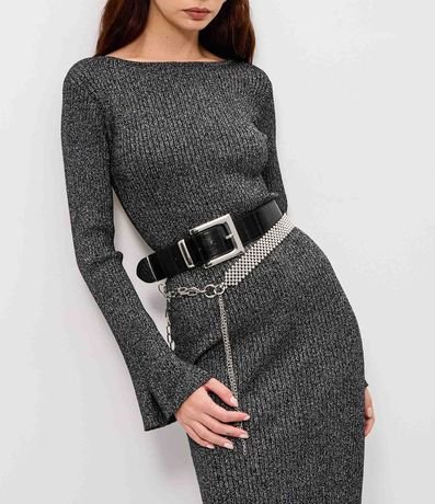 Vestido Midi Canelado con Abertura en la Espalda y Efecto Metálico 2