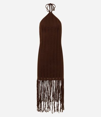 Vestido en Tricot con Punto Calado y Flecos 5