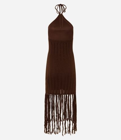 Vestido en Tricot con Punto Calado y Flecos 7