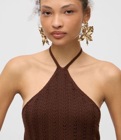 Vestido en Tricot con Punto Calado y Flecos 3