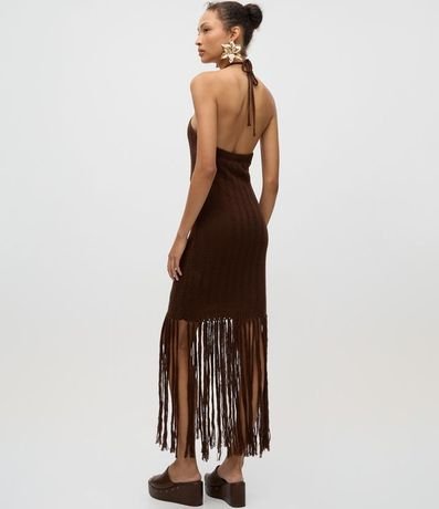Vestido en Tricot con Punto Calado y Flecos 4