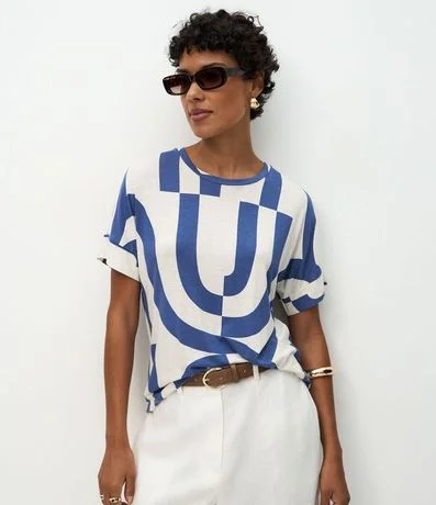 Blusa Manga Corta en Viscosa con Estampa Abstracta