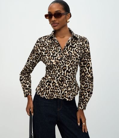 Camisa en Tricolina con Estampado Animal Print