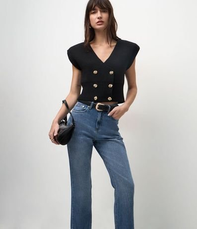 Pantalón Recto Cropped en Jeans con Cintura Alta 2