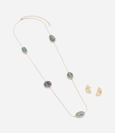 Conjunto de Collar con Abulón y Caravanas con Formato de Leque 2