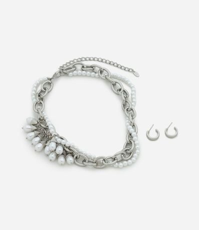 Conjunto de Collar con Perlas y Caravanas Aro