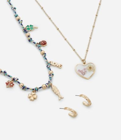 Conjunto de Collar Capas con Berloques y Caravanas Aro