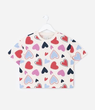 Remera Infantil Boxy en Algodón con Estampa de Corazones – Talle 5 a 14 años