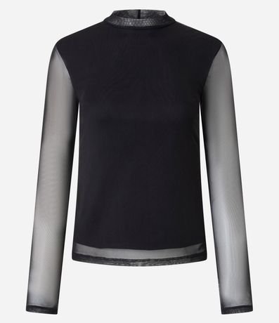 Blusa en Tule con Manga Larga y Cuello Justo 5