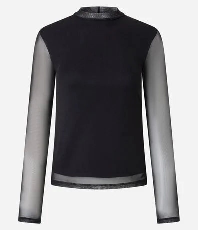 Blusa en Tule con Manga Larga y Cuello Justo 3