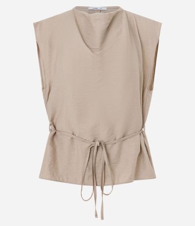 Blusa Manga Corta en Crepé con Escote Degagê y Lazo 4