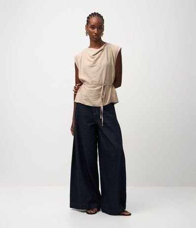 Blusa Manga Corta en Crepé con Escote Degagê y Lazo 2