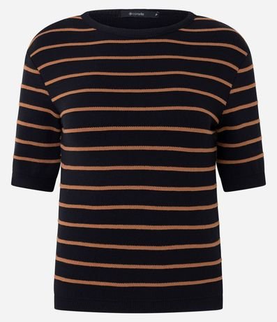 Blusa Manga Corta en Punto con Estampa Rayada 4