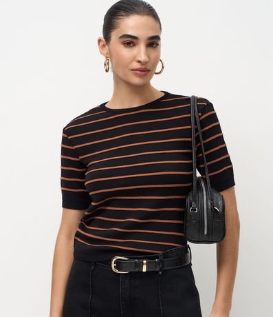 Blusa Manga Corta en Punto con Estampa Rayada