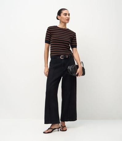 Blusa Manga Corta en Punto con Estampa Rayada 2