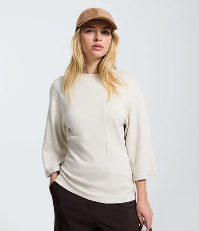 Blusa Overboxy en Suedine con Recortes y Manga Amplia