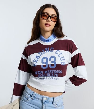 Blusa Rayada en Media Malla con Estampado Reading Club