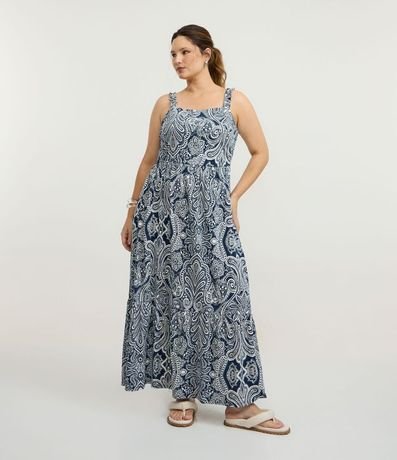 Vestido Midi con Estampado Paisley y Breteles Fruncidos Curve & Plus Size