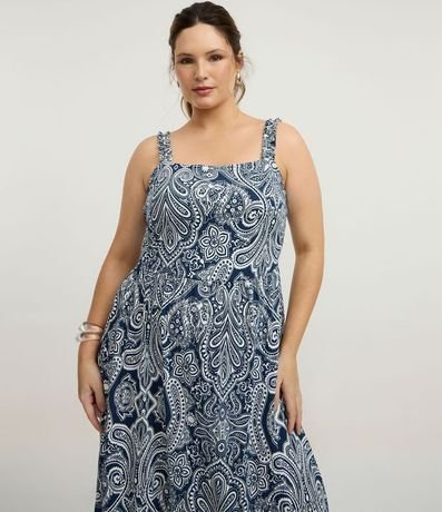 Vestido Midi con Estampado Paisley y Breteles Fruncidos Curve & Plus Size 2