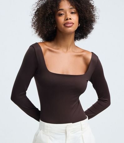 Body Manga Larga en Microfibra con Escote Cuadrado