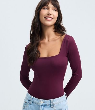 Body Manga Larga en Microfibra con Escote Cuadrado