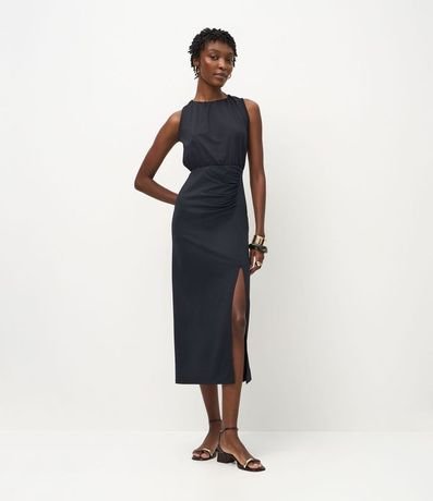 Vestido Largo en Poliamida con Encaje Lateral