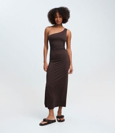 Vestido Midi Assimétrico Hombro Único con Encaje Lateral