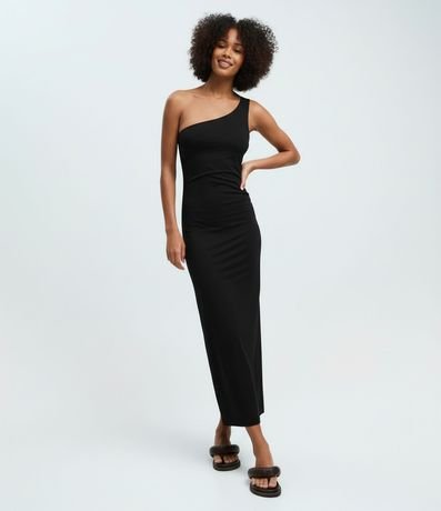 Vestido Midi Assimétrico Hombro Único con Encaje Lateral