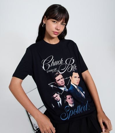 Remera en Algodón con Estampado y Lettering Chuck Bass