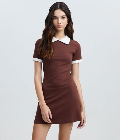Vestido Corto en Rib con Cuello Polo