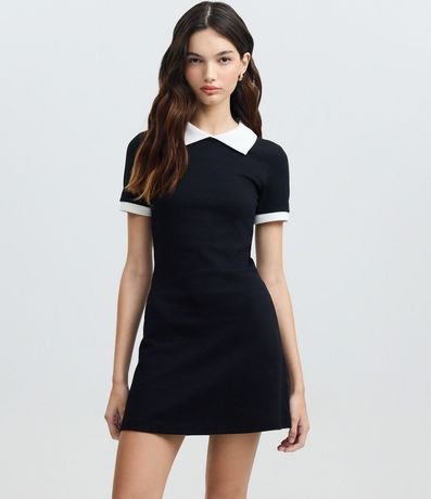 Vestido Corto en Rib con Cuello Polo