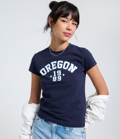 Remera Manga Corta en Algodón con Lettering Oregon 3