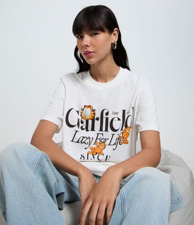 Remera en Algodón con Estampado y Lettering Garfield