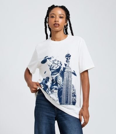 Remera en Algodón con Estampado Gatozilla