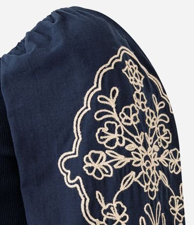 Blusa Manga Larga Abullonada con Bordado de Follaje 6