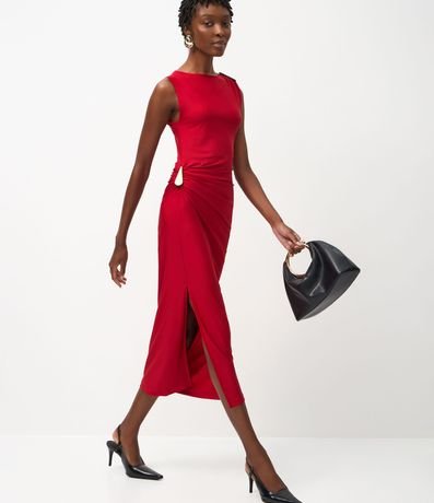 Vestido Midi con Adorno en Gota y Encaje Lateral