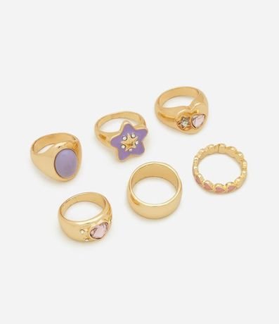 Kit 06 Anillos Esmaltados con Formatos Variados