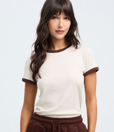 Blusa Baby Look con Mangas y Cuello Contrastantes