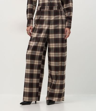 Pantalón Wide Leg Sastre con Estampa de Cuadros 3