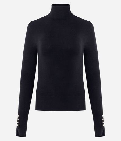 Blusa en Tricot con Cuello Alto y Botones en las Mangas 2