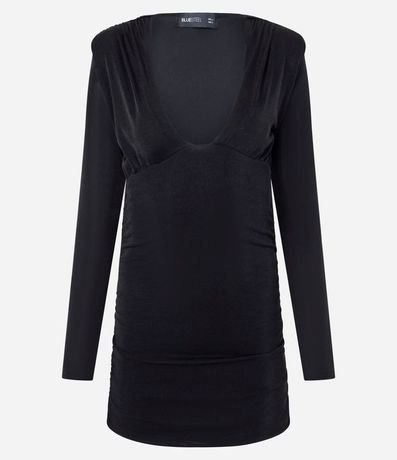 Vestido Fruncido Corto en Rib con Hombreras 3