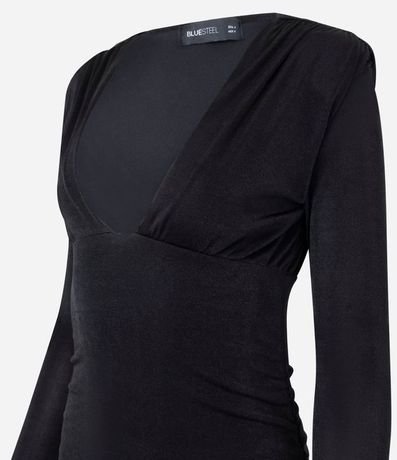 Vestido Fruncido Corto en Rib con Hombreras 4