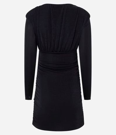 Vestido Fruncido Corto en Rib con Hombreras 5