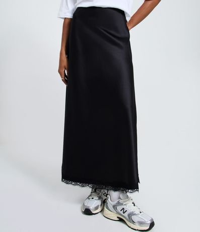 Pollera New Midi en Satén con Encaje en el Ruedo 2