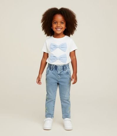 Pantalón Infantil en Jeans con Moñitas Laterales – Talle 0 a 18 Meses