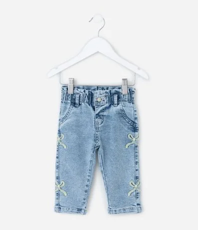 Pantalón Infantil en Jeans con Moñitas Laterales – Talle 0 a 18 Meses