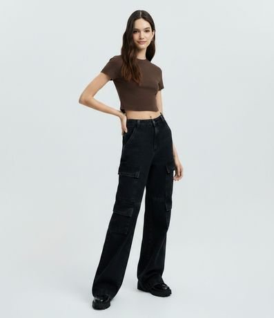 Blusa Cropped Manga Corta en Cotton