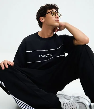 Remera Oversized en Algodón con Estampado Lettering Peace 3