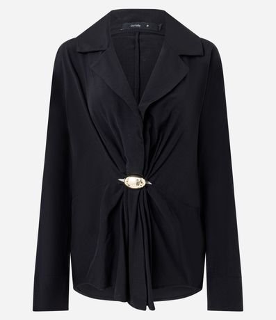 Camisa Amplia Satinada con Adorno Central 5