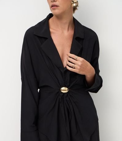 Camisa Amplia Satinada con Adorno Central 4